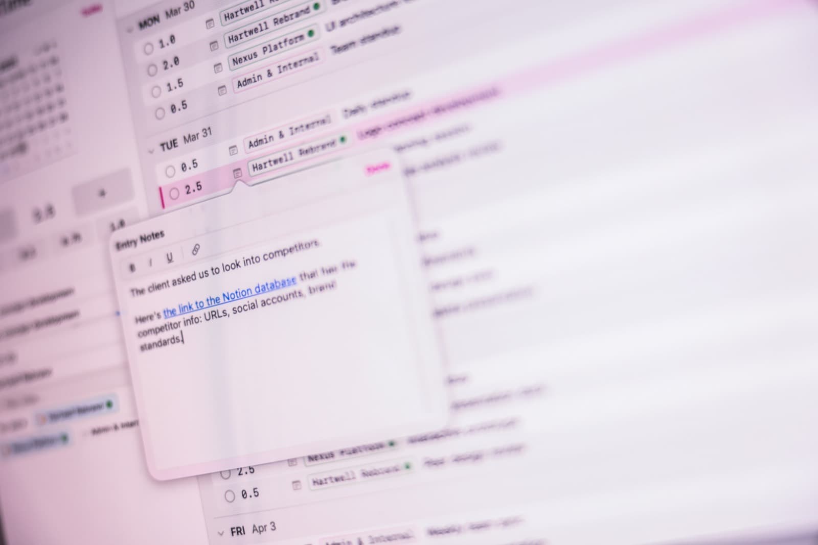 Bold Time task list on screen at an angle