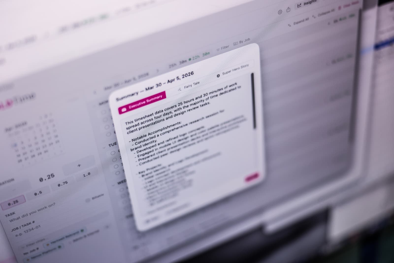 Bold Time detail view on screen at an angle