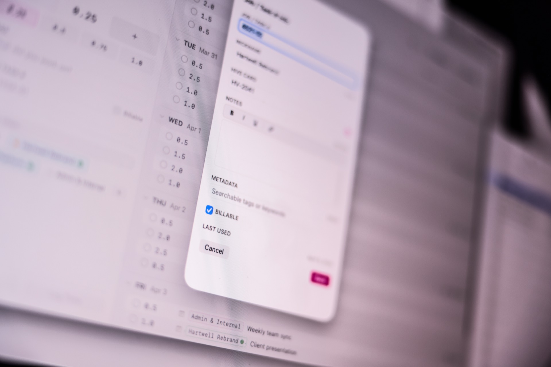 Bold Time new entry form on a device, shallow depth of field